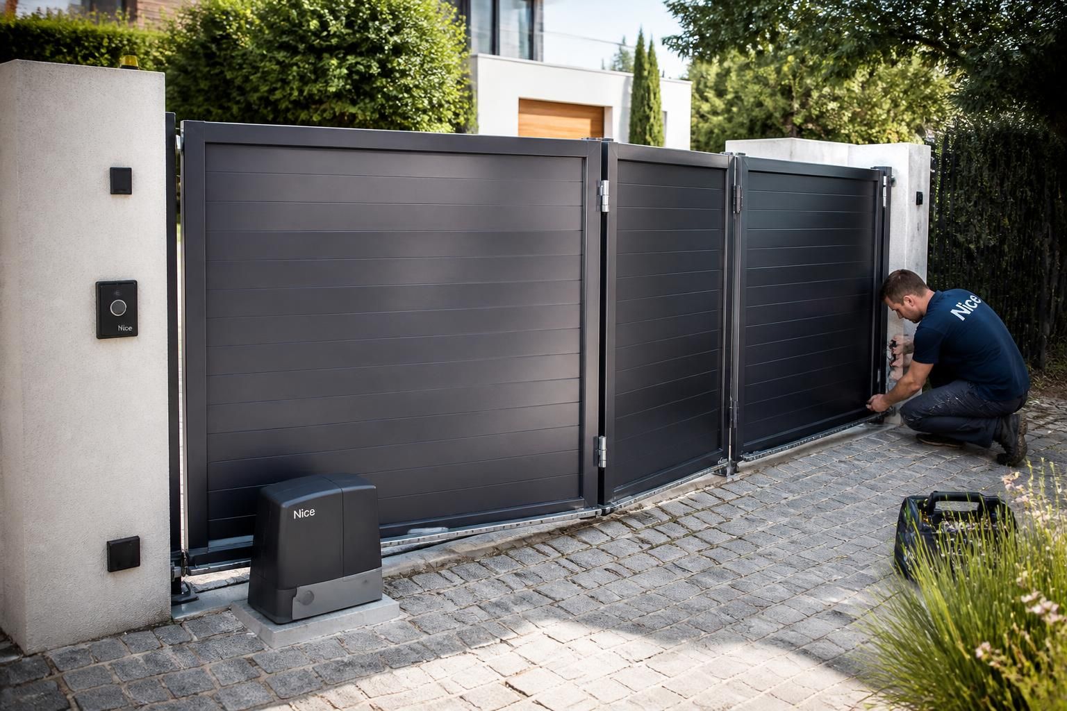 découvrez notre portail coulissant articulé avec options motorisées pour un confort optimal et une installation pratique, alliant sécurité et design moderne.