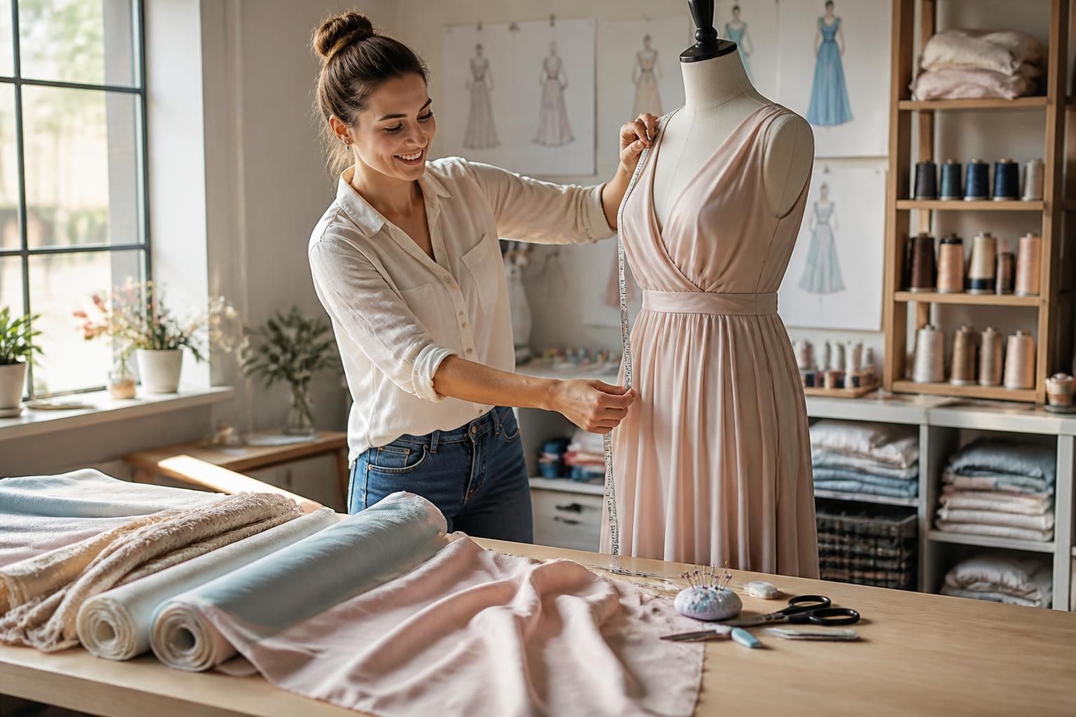découvrez combien de mètres de tissu sont nécessaires pour une robe longue et apprenez des astuces pratiques pour bien mesurer votre tissu avant la couture.