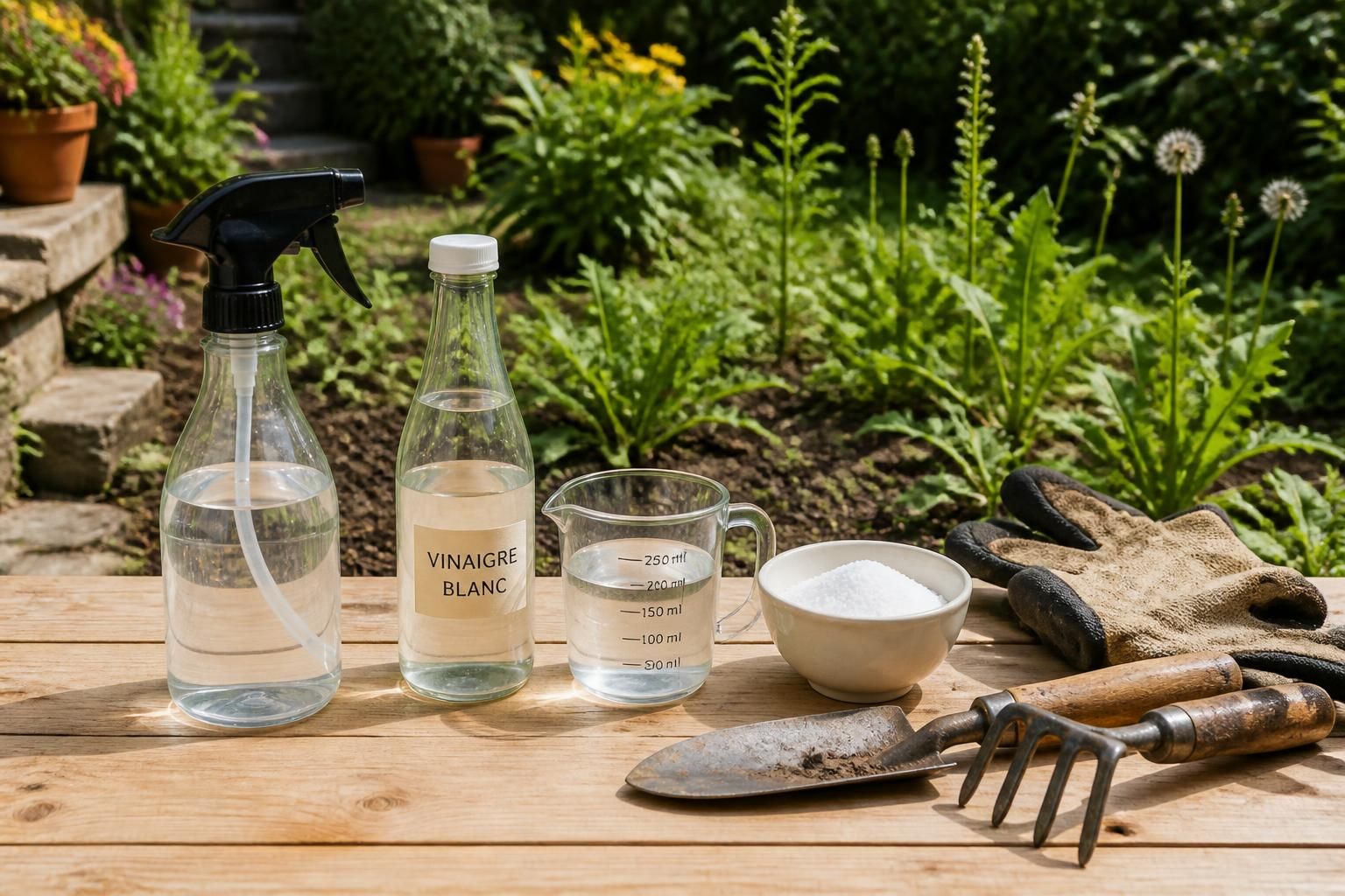 découvrez comment utiliser un désherbant naturel à base de vinaigre et de sel avec nos dosage et recettes efficaces pour un jardin sans mauvaises herbes.