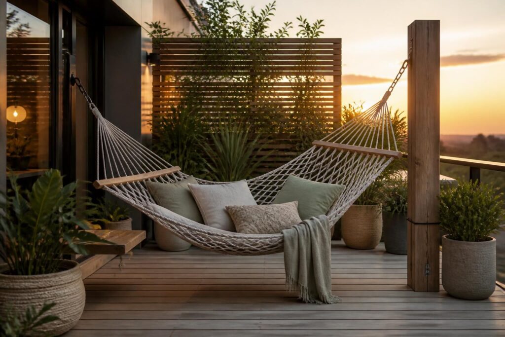 découvrez comment installer un filet suspendu extérieur, un hamac ou une chaise suspendue sur votre terrasse pour créer un espace détente confortable et élégant.